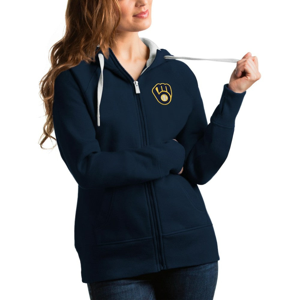 Milwaukee Brewers Antigua Women's Team Victory Full-Zip Hoodie - Navy - MLB Lifestyle