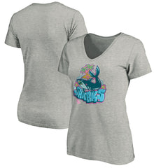 San Jose Sharks Women's Graffiti Shark V-Neck T-Shirt - Heather Gray - NHL 3800093