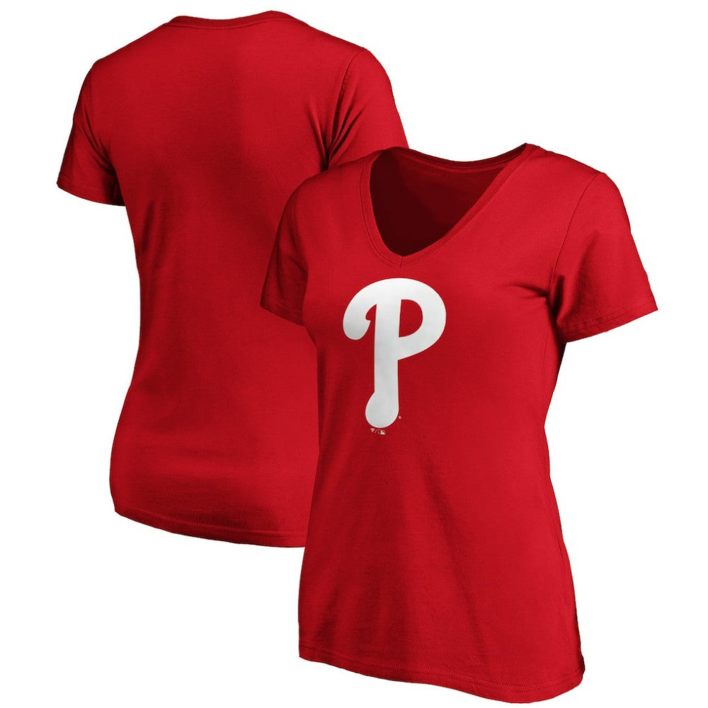 Philadelphia Phillies Fanatics Women's Core Official Logo V-Neck T-Shirt - Red - Fanatics Lifestyle