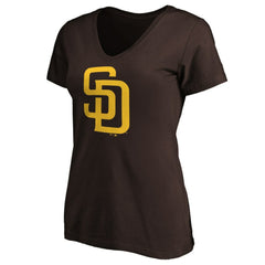 San Diego Padres Fanatics Women's Core Official Logo V-Neck T-Shirt - Brown - Fanatics Online