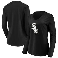 Chicago White Sox Fanatics Women's Official Logo Long Sleeve V-Neck T-Shirt - Black - Fanatics Online