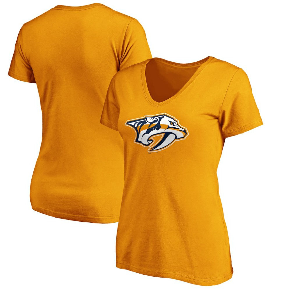 Nashville Predators Fanatics Women's Primary Logo V-Neck T-Shirt - Gold - NHL 3805915