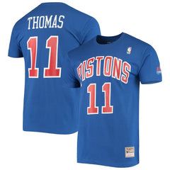 Isiah Thomas Detroit Pistons Hardwood Classics Stitch Name & Number T-Shirt for sale Blue | Mitchell & Ness discount