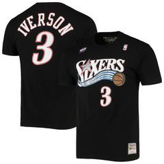 Allen Iverson Philadelphia 76ers Hardwood Classics Stitch Name & Number T-Shirt for sale Black | Mitchell & Ness for sale