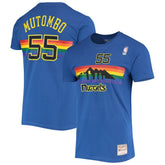 Dikembe Mutombo Denver Nuggets Hardwood Classics Stitch Name & Number T-Shirt for sale Royal | Mitchell & Ness
