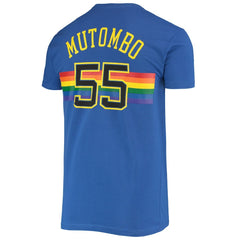 Dikembe Mutombo Denver Nuggets Hardwood Classics Stitch Name & Number T-Shirt for sale Royal | Mitchell & Ness