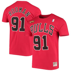 Dennis Rodman Chicago Bulls Hardwood Classics Stitch Name & Number T-Shirt for sale Red | Mitchell & Ness for sale