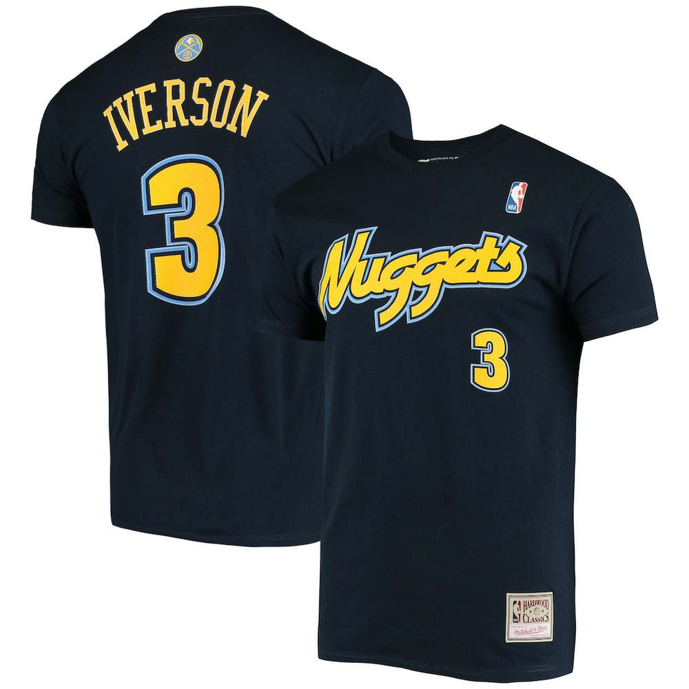 Allen Iverson Denver Nuggets Hardwood Classics Stitch Name & Number T-Shirt for sale Navy | Mitchell & Ness Near Me