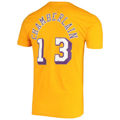 Wilt Chamberlain Los Angeles Lakers Hardwood Classics Stitch Name & Number T-Shirt Gold | Mitchell & Ness Lifestyle