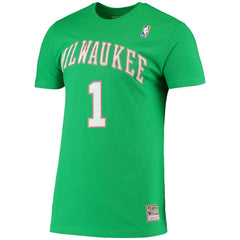 Oscar Robertson Milwaukee Bucks Hardwood Classics Stitch Name & Number T-Shirt Green | Mitchell & Ness