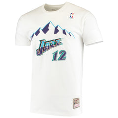 John Stockton Utah Jazz Hardwood Classics Stitch Name & Number T-Shirt White | Mitchell & Ness discount