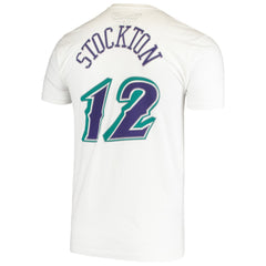 John Stockton Utah Jazz Hardwood Classics Stitch Name & Number T-Shirt White | Mitchell & Ness discount
