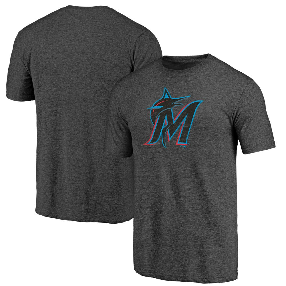 Miami Marlins Weathered Official Logo Tri-Blend T-Shirt - Charcoal - MLB on Sale