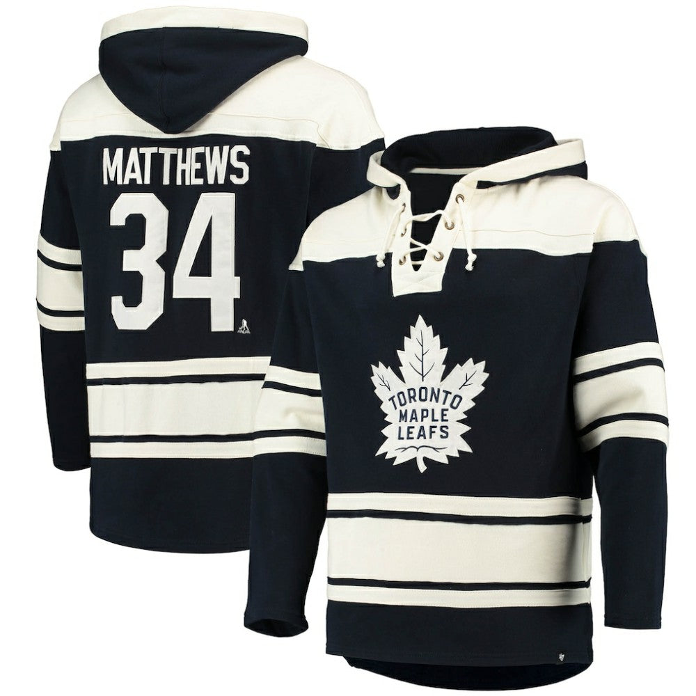 Auston Matthews Toronto Maple Leafs '47 Player Name & Number Lacer Pullover Hoodie - Blue - NHL 3848269