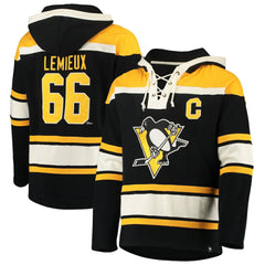 Mario Lemieux Pittsburgh Penguins '47 Retired Player Name & Number Lacer Pullover Hoodie - Black - NHL 3848807