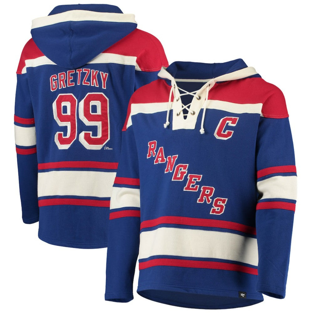Wayne Gretzky New York Rangers '47 Retired Player Name & Number Lacer Pullover Hoodie - Blue - NHL 3848808