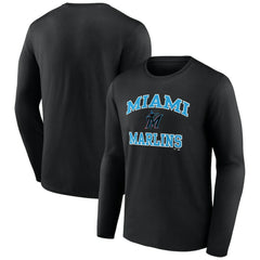 Men's Black Miami Marlins Team Heart & Soul Long Sleeve T-Shirt - MLB Sale
