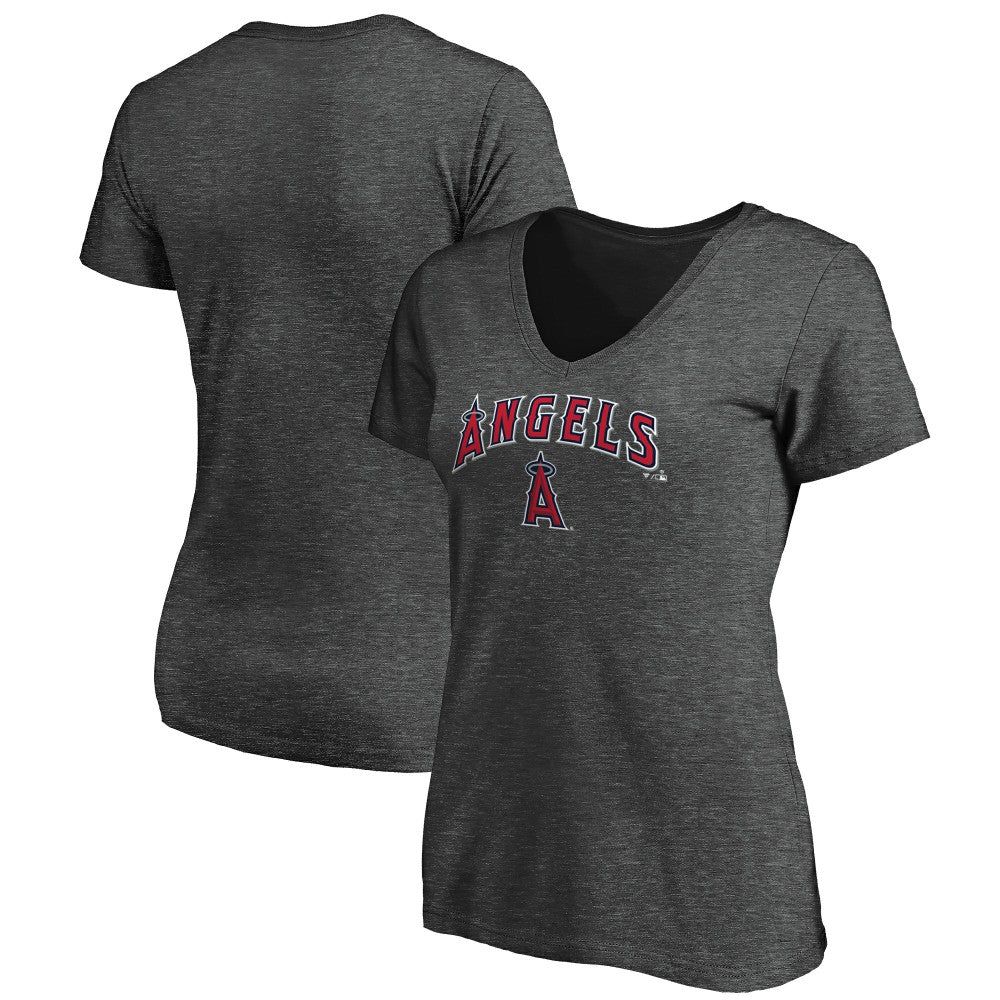 Los Angeles Angels Fanatics Women's Team Logo Lockup V-Neck T-Shirt - Heathered Charcoal - Fanatics on Sale