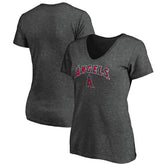 Los Angeles Angels Fanatics Women's Team Logo Lockup V-Neck T-Shirt - Heathered Charcoal - Fanatics on Sale