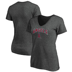 Los Angeles Angels Fanatics Women's Team Logo Lockup V-Neck T-Shirt - Heathered Charcoal - Fanatics on Sale