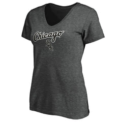 Chicago White Sox Fanatics Women's Team Logo Lockup V-Neck T-Shirt - Heathered Charcoal - Fanatics Lifestyle
