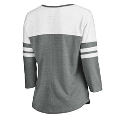 San Diego Padres Fanatics Women's Official Wordmark 3/4 Sleeve V-Neck T-Shirt - Heathered Gray/White - Fanatics on Sale