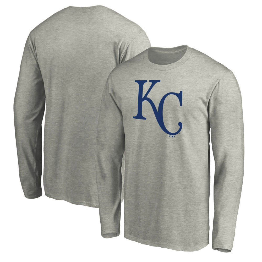 Kansas City Royals Official Team Logo Long Sleeve T-Shirt - Heather Gray - MLB Discount