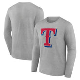 Texas Rangers Official Team Logo Long Sleeve T-Shirt - Heather Gray - MLB Lifestyle