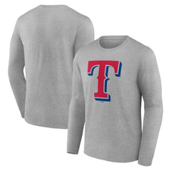 Texas Rangers Official Team Logo Long Sleeve T-Shirt - Heather Gray - MLB Lifestyle