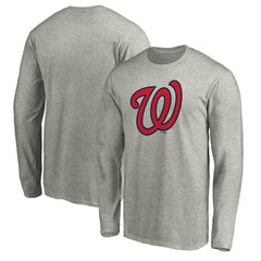Washington Nationals Official Team Logo Long Sleeve T-Shirt - Heather Gray - MLB Sale