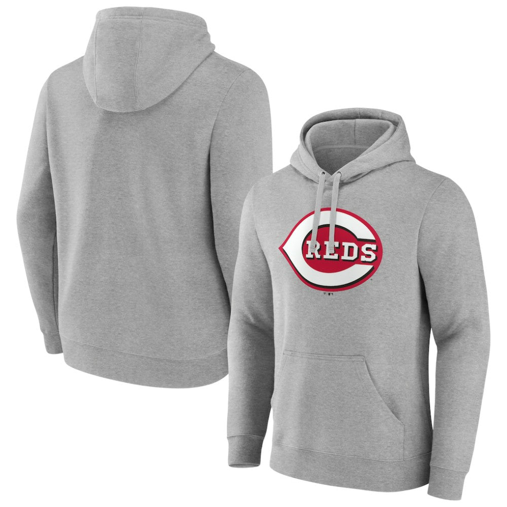 Cincinnati Reds Official Logo Fitted Pullover Hoodie - Heather Gray - MLB on Sale