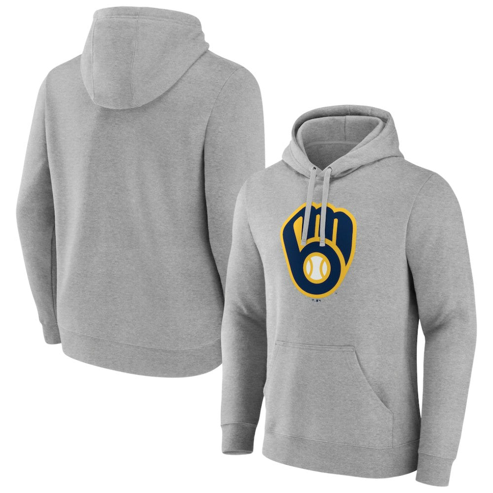 Milwaukee Brewers Official Logo Fitted Pullover Hoodie - Heather Gray - MLB on Sale