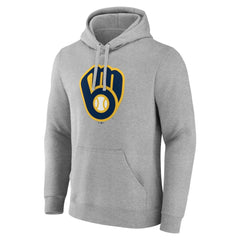Milwaukee Brewers Official Logo Fitted Pullover Hoodie - Heather Gray - MLB on Sale