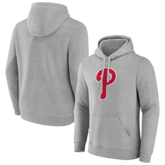 Philadelphia Phillies Official Logo Fitted Pullover Hoodie - Heather Gray - MLB Lifestyle