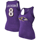 Lamar Jackson Baltimore Ravens Majestic Threads Women's Name & Number Tri-Blend Tank Top Heathered Purple