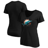 Miami Dolphins Women's Midnight Mascot Logo V-Neck T-Shirt Black