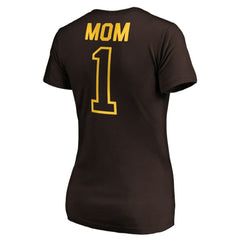San Diego Padres Women's #1 Mom Logo V-Neck T-Shirt - Brown - MLB on Sale