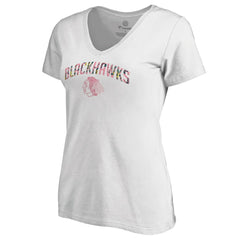 Chicago Blackhawks Women's Floral Arched V-Neck T-Shirt - White - NHL 3894262