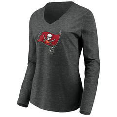 Tampa Bay Buccaneers Women's Primary Logo Long Sleeve V-Neck T-Shirt Heather Gray