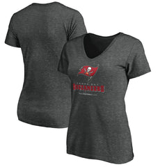 Tampa Bay Buccaneers Women's Team Lockup V-Neck T-Shirt Heather Gray