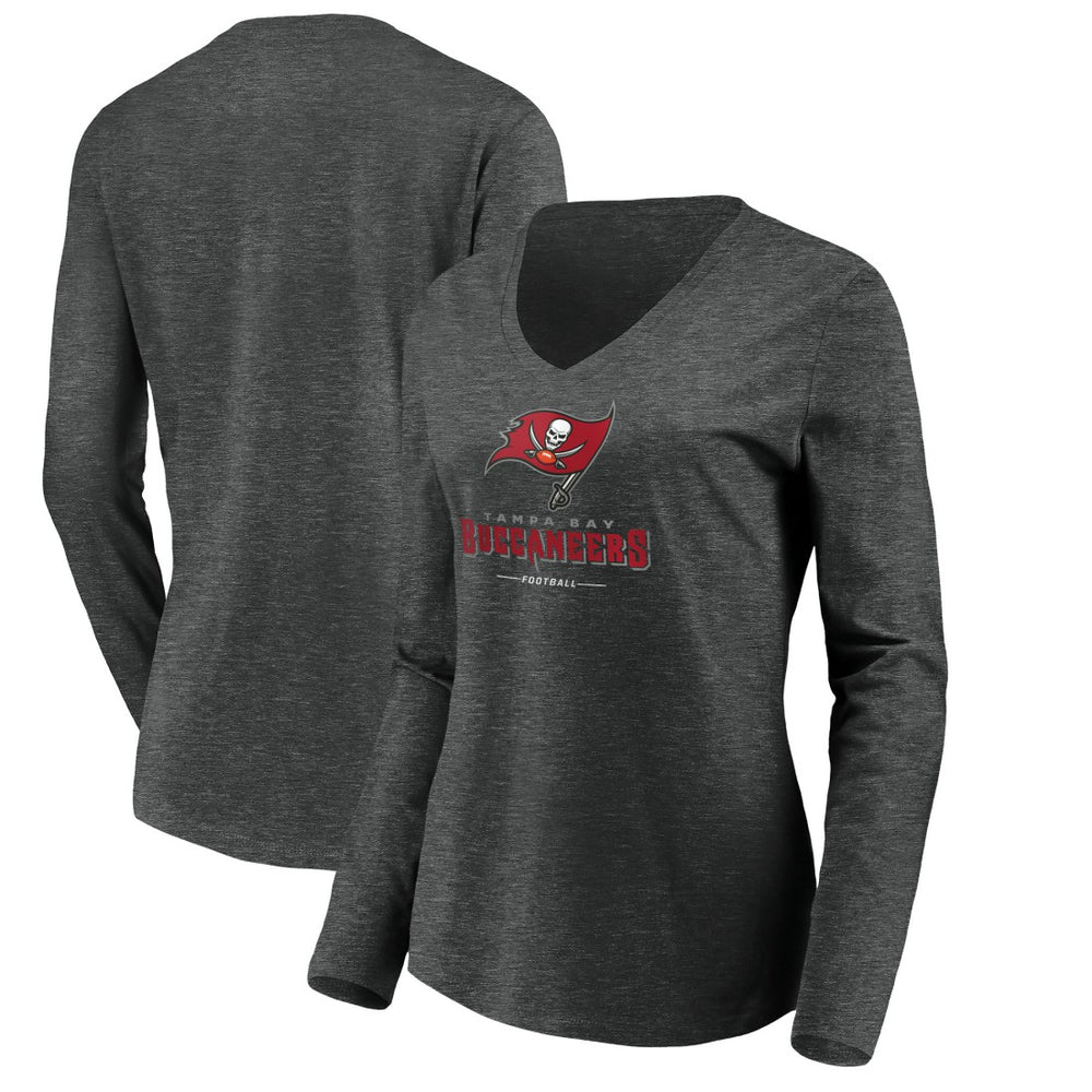 Tampa Bay Buccaneers Women's Team Lockup Long Sleeve V-Neck T-Shirt Heather Gray