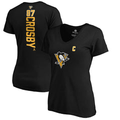 Sidney Crosby Pittsburgh Penguins Women's Playmaker V-Neck T-Shirt - Black - NHL 3908215