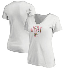 Miami Heat Women's Floral Arch V-Neck T-Shirt White