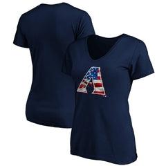 Arizona Diamondbacks Logo Women's Banner Wave V-Neck T-Shirt - Navy - MLB Lifestyle