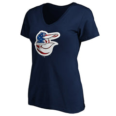 Baltimore Orioles Logo Women's Banner Wave V-Neck T-Shirt - Navy - MLB on Sale