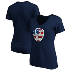 Milwaukee Brewers Logo Women's Banner Wave V-Neck T-Shirt - Navy - MLB Online