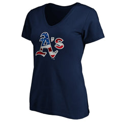 Athletics Logo Women's Banner Wave V-Neck T-Shirt - Navy - MLB Lifestyle