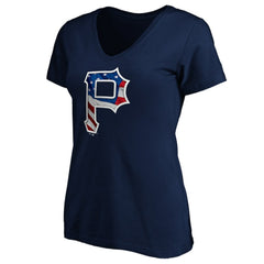Pittsburgh Pirates Logo Women's Banner Wave V-Neck T-Shirt - Navy - MLB Online