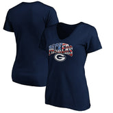 Green Bay Packers Women's Banner Wave V-Neck T-Shirt Navy
