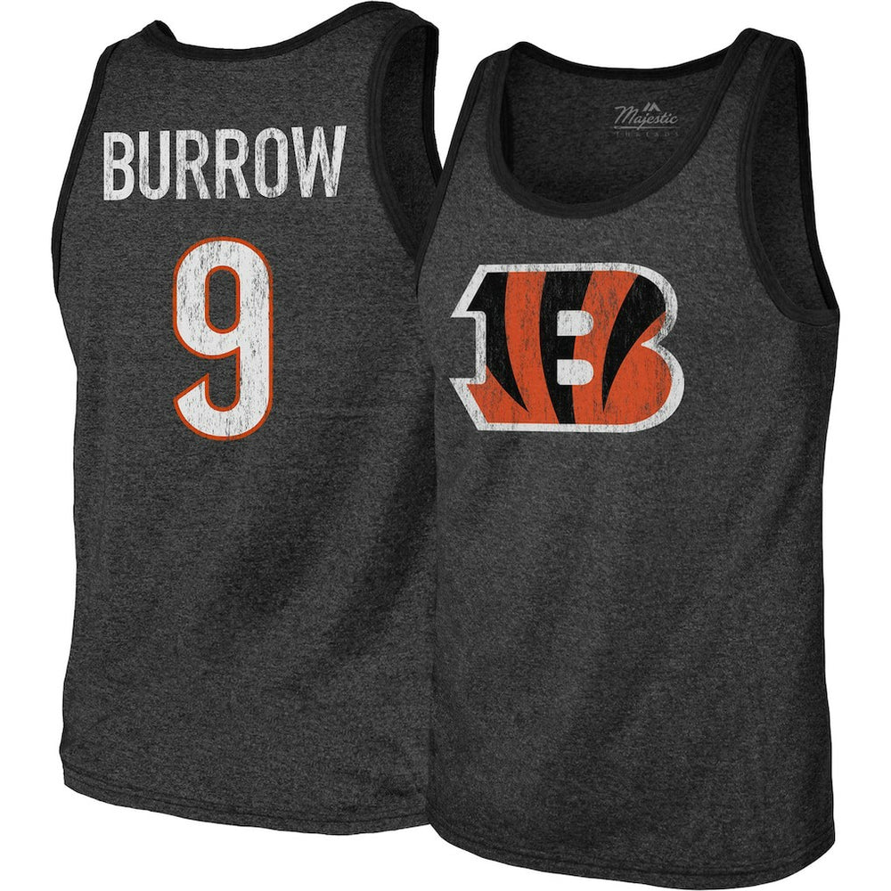 Joe Burrow Cincinnati Bengals Majestic Threads Name & Number Tri-Blend Tank Top Black